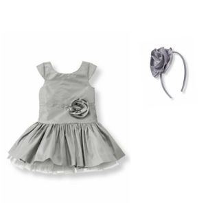 NWT Janie and Jack Holiday Grey Dress, Matching Flower Headband, 3T, Christmas